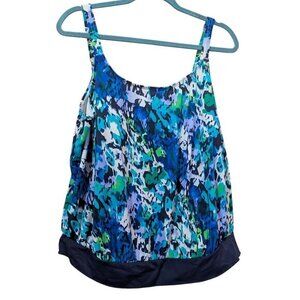 Liz Claiborne Womens  Size 22WBlue & Green Tankini‎ Swim Top  Nylon/Spandex